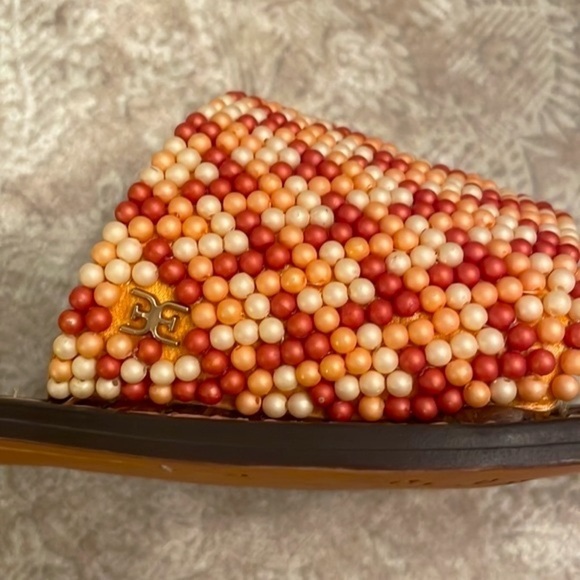Brand New Sam Edelman Gunner Beaded Slide Sandals in Peach Pearl Wide Strap - Picture 9 of 15